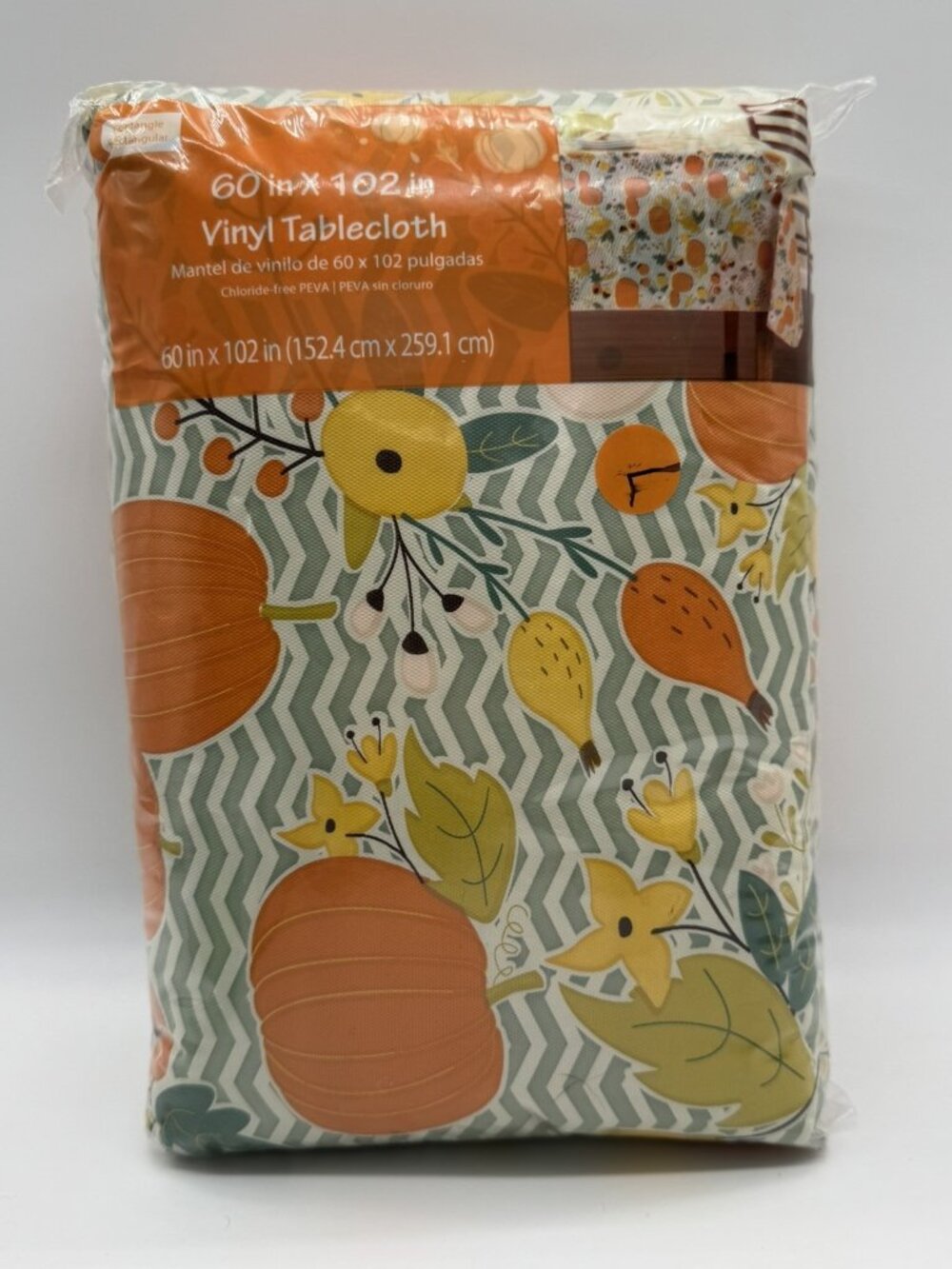Vinyl Halloween Tablecloth 100% PEVA Green/Orange 60 x 102" 2017 Fall Leaves New